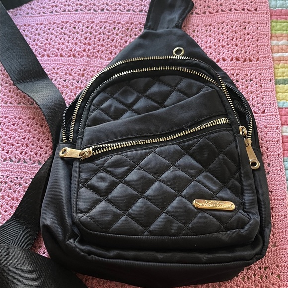 Handbags - Black Quilted Crossbody Sling Bag with Gold Hardware
